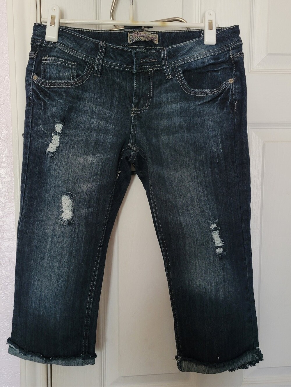 Dark Wash Distressed Women’s Jeans Crop